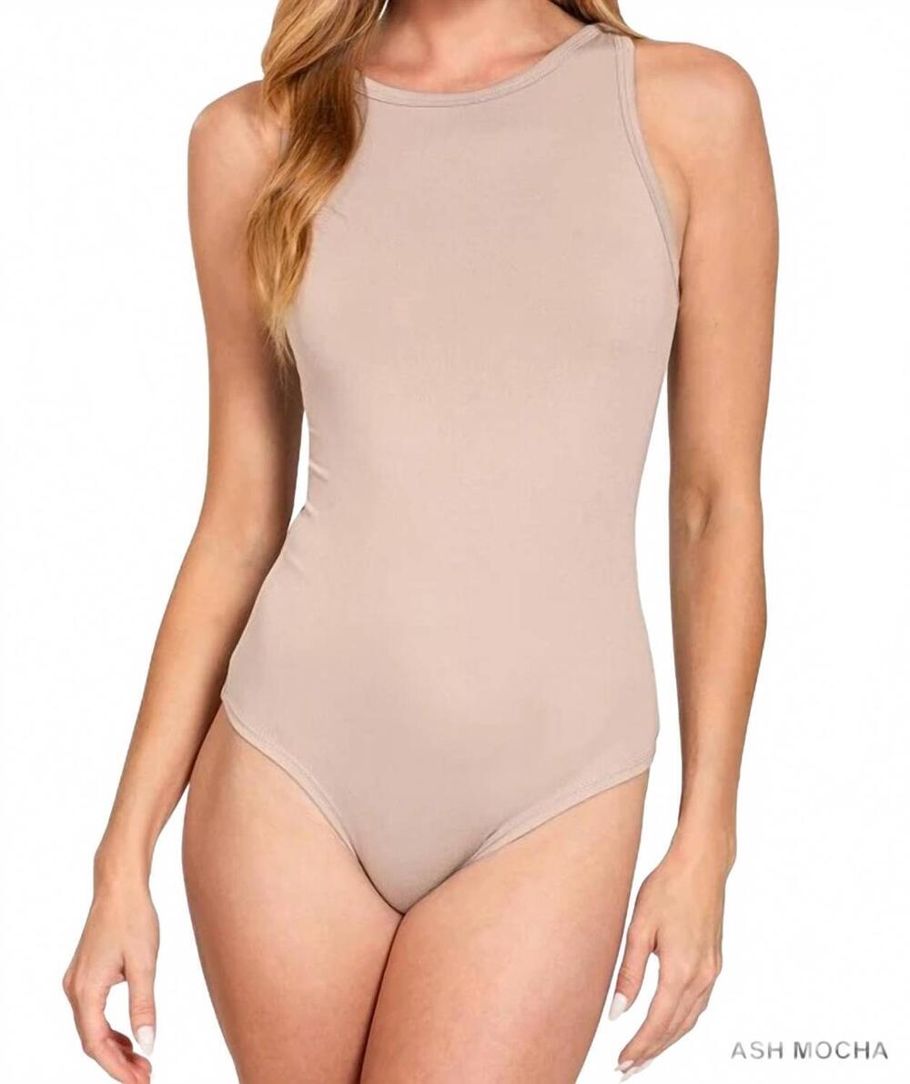 NEW ZENANA sleeveless bodysuit in ash mocha